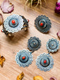 Sterling Silver Coral Jewelry Set – Native Made by Emerson Brown – Cuff, Adjustable Ring & Dangle Earrings