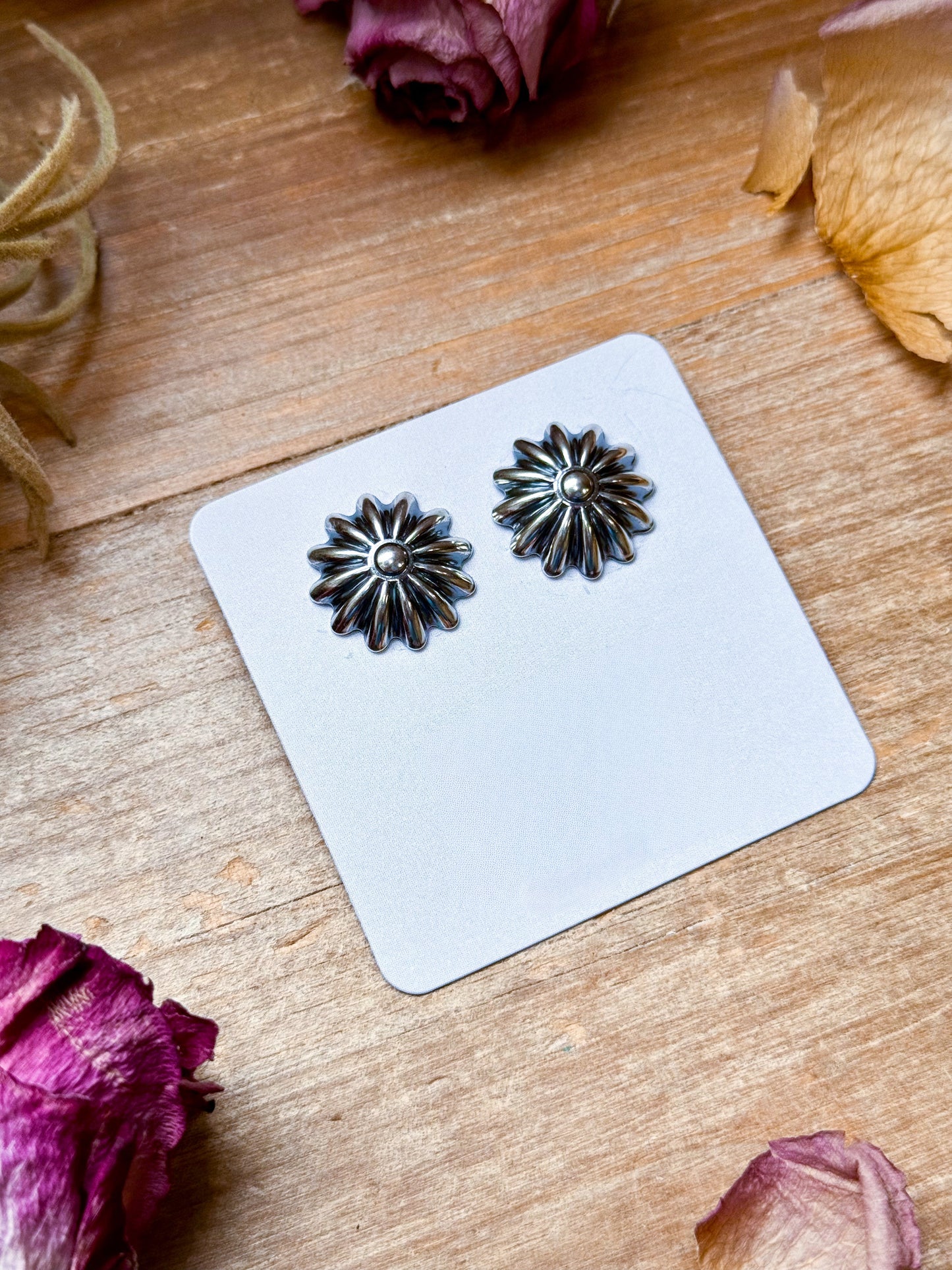 Sterling Silver Concho Stud Earrings