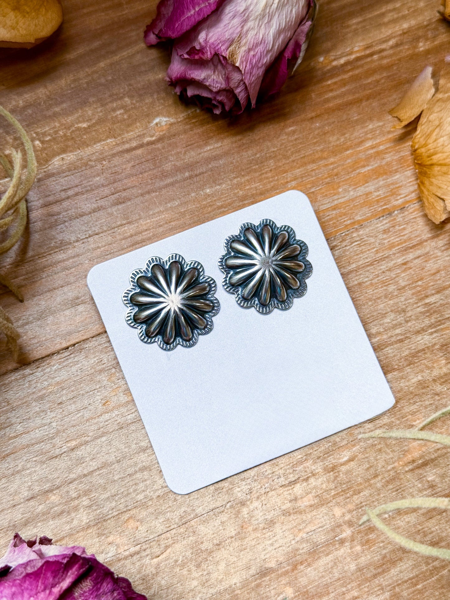 Medium Sterling Silver Concho Stud Earrings