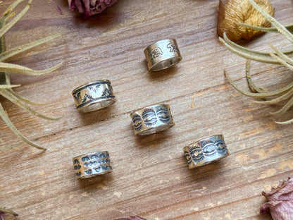 Sterling Silver Hand-Milled Wide Band Sun Ray Stamped Ring – Size 8.5 – Handmade by Artist Jason Ogg