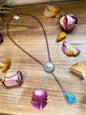 Sterling Silver Buffalo Coin & Kingman Turquoise Lariat Necklace – 18” – Artist Gilbert Nez