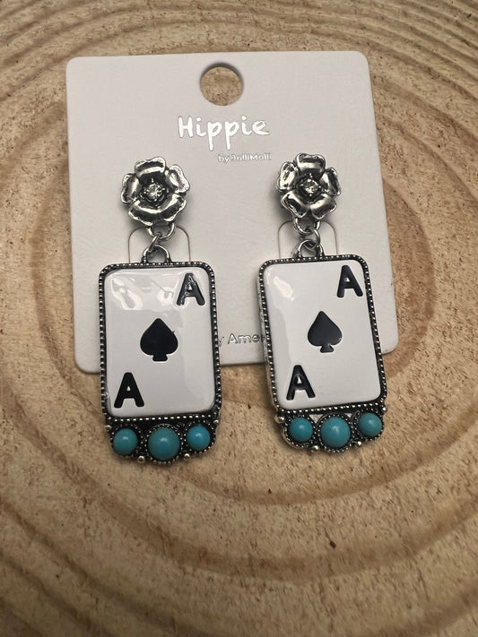 Ace of Spades and Faux Turquoise Earrings - 2 inch drop
