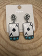 Ace of Spades Western Earrings with Faux Turquoise — 2" Drop