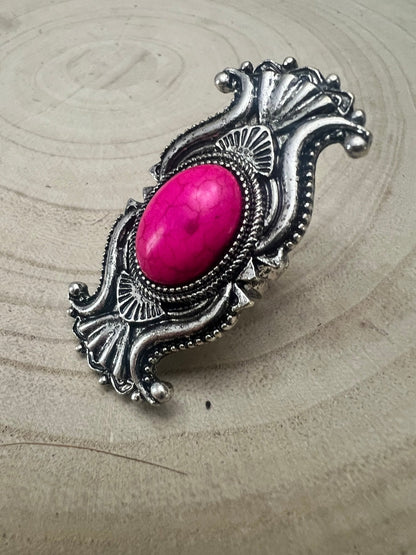 Western Concho Adjustable Ring with Faux Pink Stone — Everyday Southwestern Hand Statement