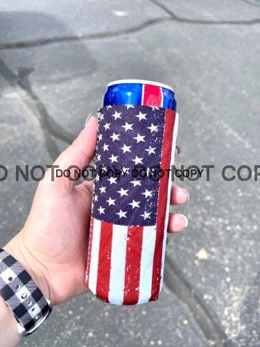 American Flag  Print Slim Can Koozie