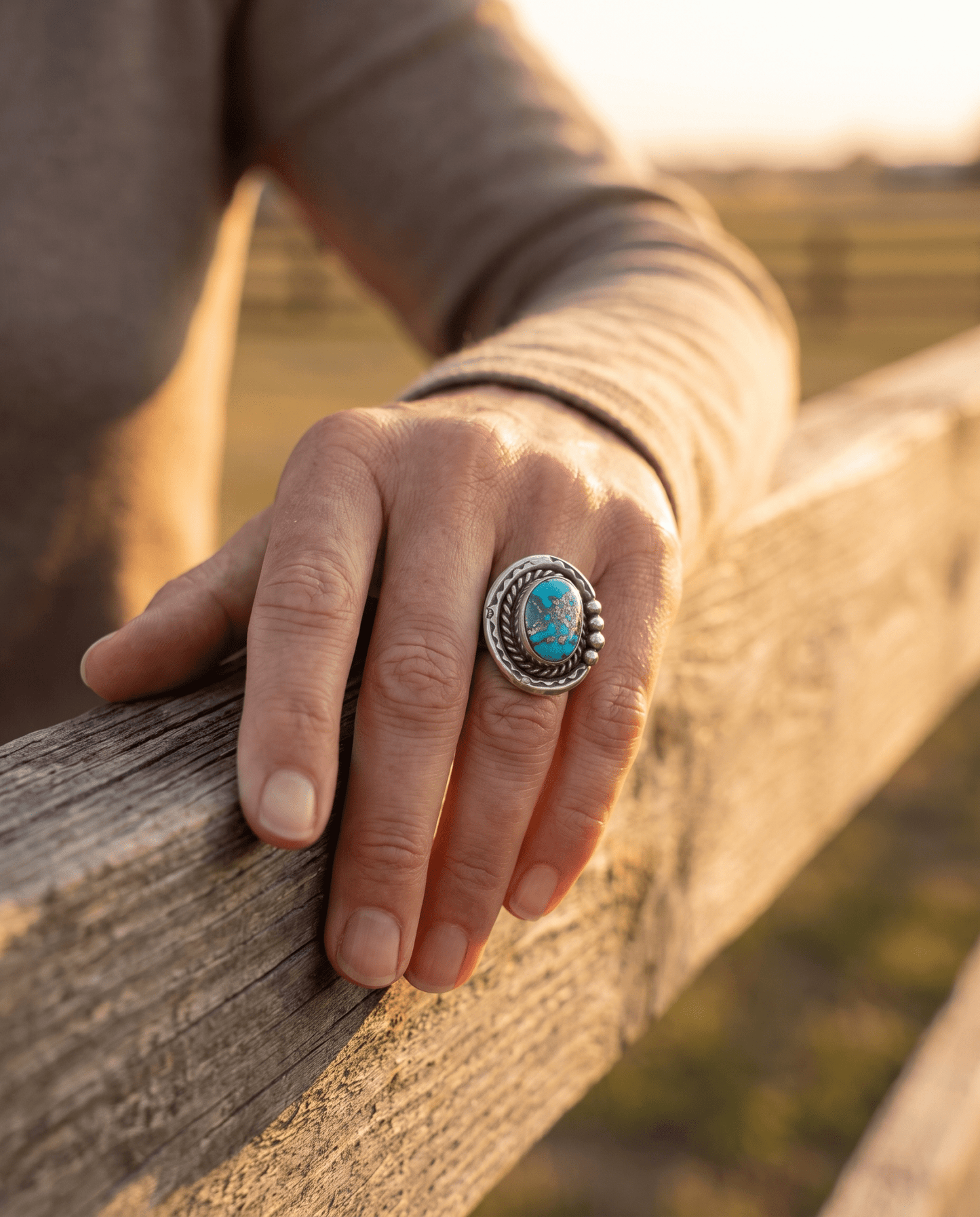 Annie Chapo Signed Vintage Navajo Sterling Turquoise Ring — Size 7 (Pyrite Matrix)