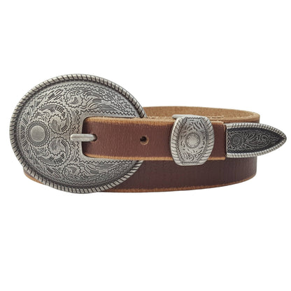 Antique Silver Buckle Vintage Skinny Leather Belt