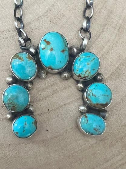 Augustine Largo Navajo Handmade Sterling Silver Kingman Turquoise Naja Necklace — 18" (Signed)