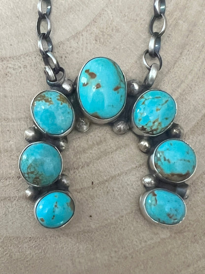 Augustine Largo Navajo Handmade Sterling Silver Kingman Turquoise Naja Necklace — 18" (Signed)