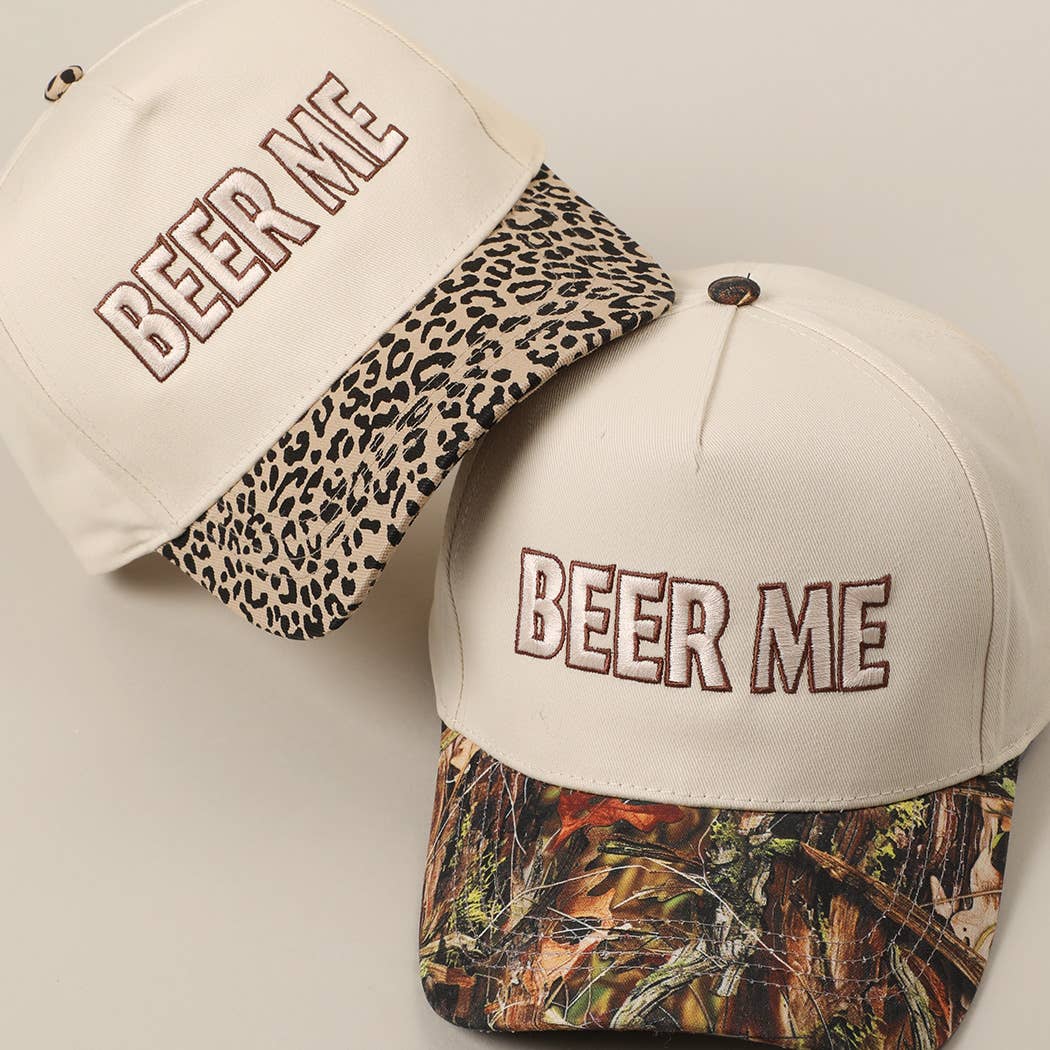 BEER ME Embroidered Trucker Hat - Leopard or Camo