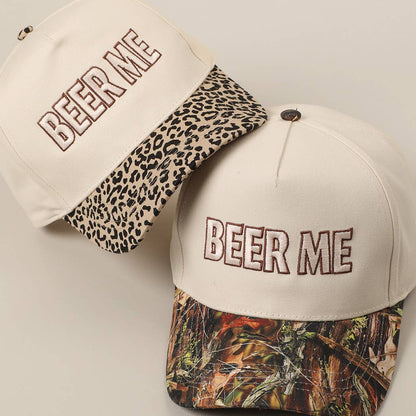 "Beer Me" Embroidered Trucker Hat — Leopard or Camo with Adjustable Strap & Breathable Mesh