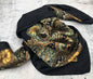 Black & Gold Shimmer Paisley Wild Rag — 36" Poly Satin Sophisticated Statement Scarf