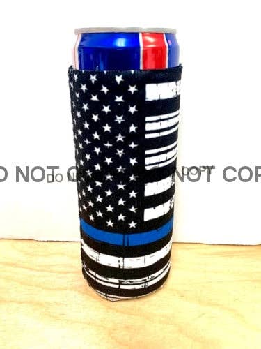 Blue Line Print Slim Can Koozie