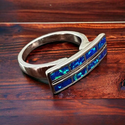 Blue Opalite Inlay Ring on Sterling Silver - Size 10