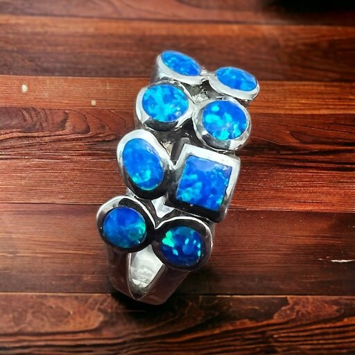 Blue Opalite Multi-stone Ring on Sterling Silver