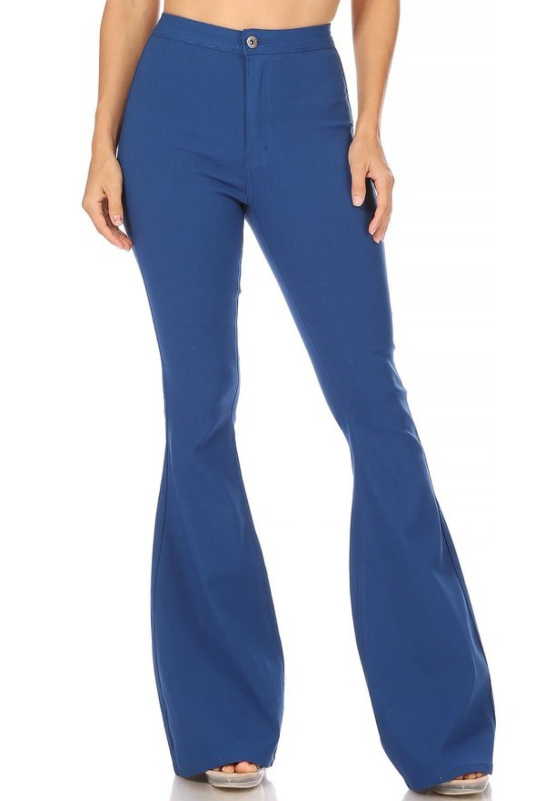 JCJQ Jeans Blue Super Stretch High-Waist Bell Bottom Pants — Vibrant Blue Retro Western Flare