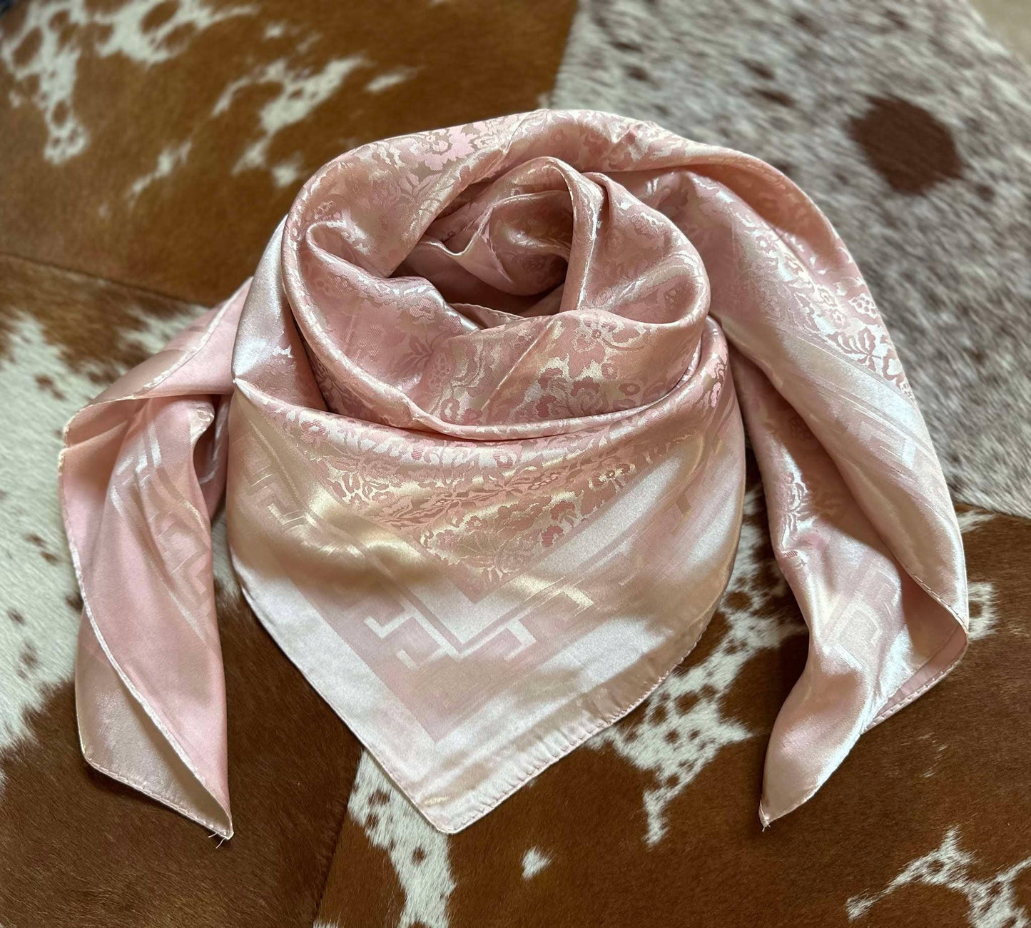 "Blush Pink Jacquard" Wild Rag — 36" Poly Satin Subtle Jacquard Western Scarf