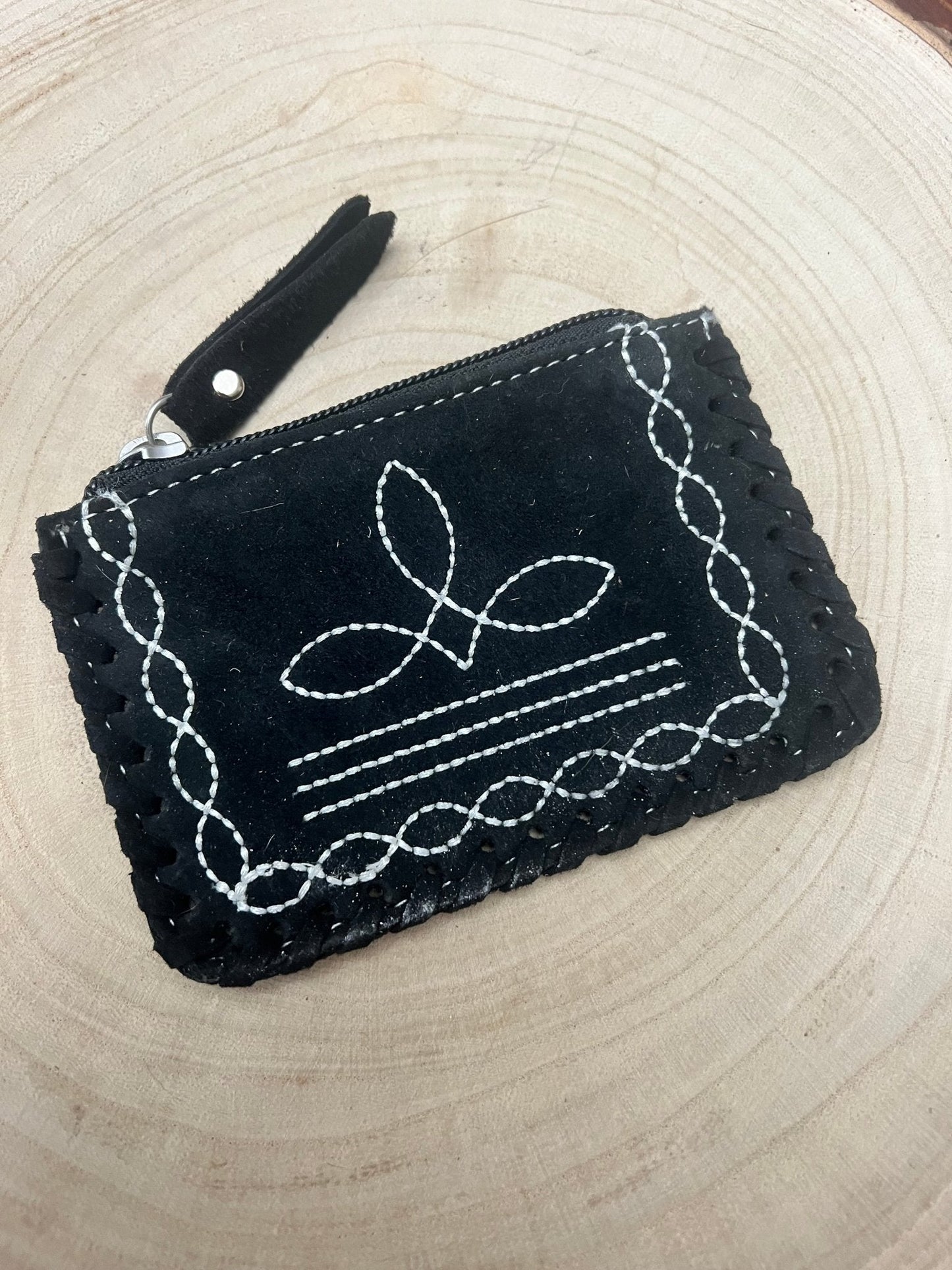 Western Boot Stitch Genuine Leather Coin & Card Purse — Real Leather Western Statement (5" x 3")