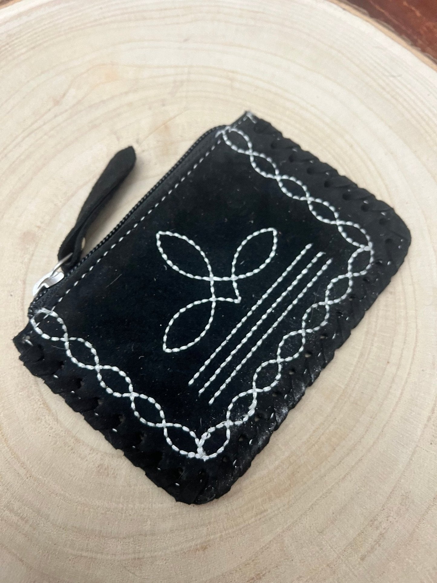 Western Boot Stitch Genuine Leather Coin & Card Purse — Real Leather Western Statement (5" x 3")