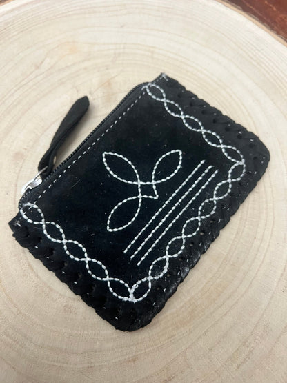 Western Boot Stitch Genuine Leather Coin & Card Purse — Real Leather Western Statement (5" x 3")