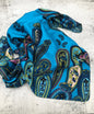 Bright Blue Paisley Border Wild Rag — 36" Silky Polyester Western Scarf
