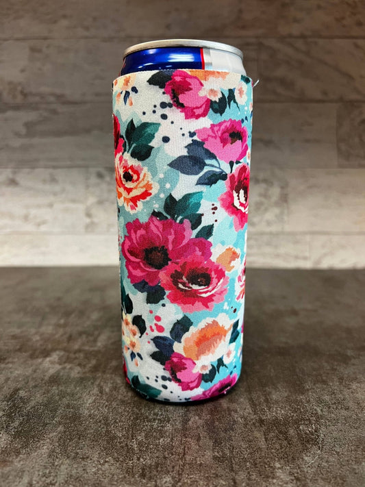 Bright Flowers Print Slim Can Koozie