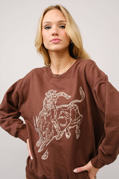 Blue B Western Bull Rider Embroidered Pullover Sweatshirt — 100% Cotton Rodeo Statement