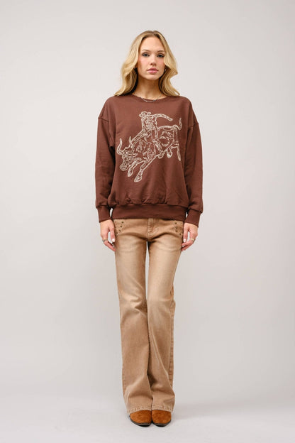 Blue B Western Bull Rider Embroidered Pullover Sweatshirt — 100% Cotton Rodeo Statement