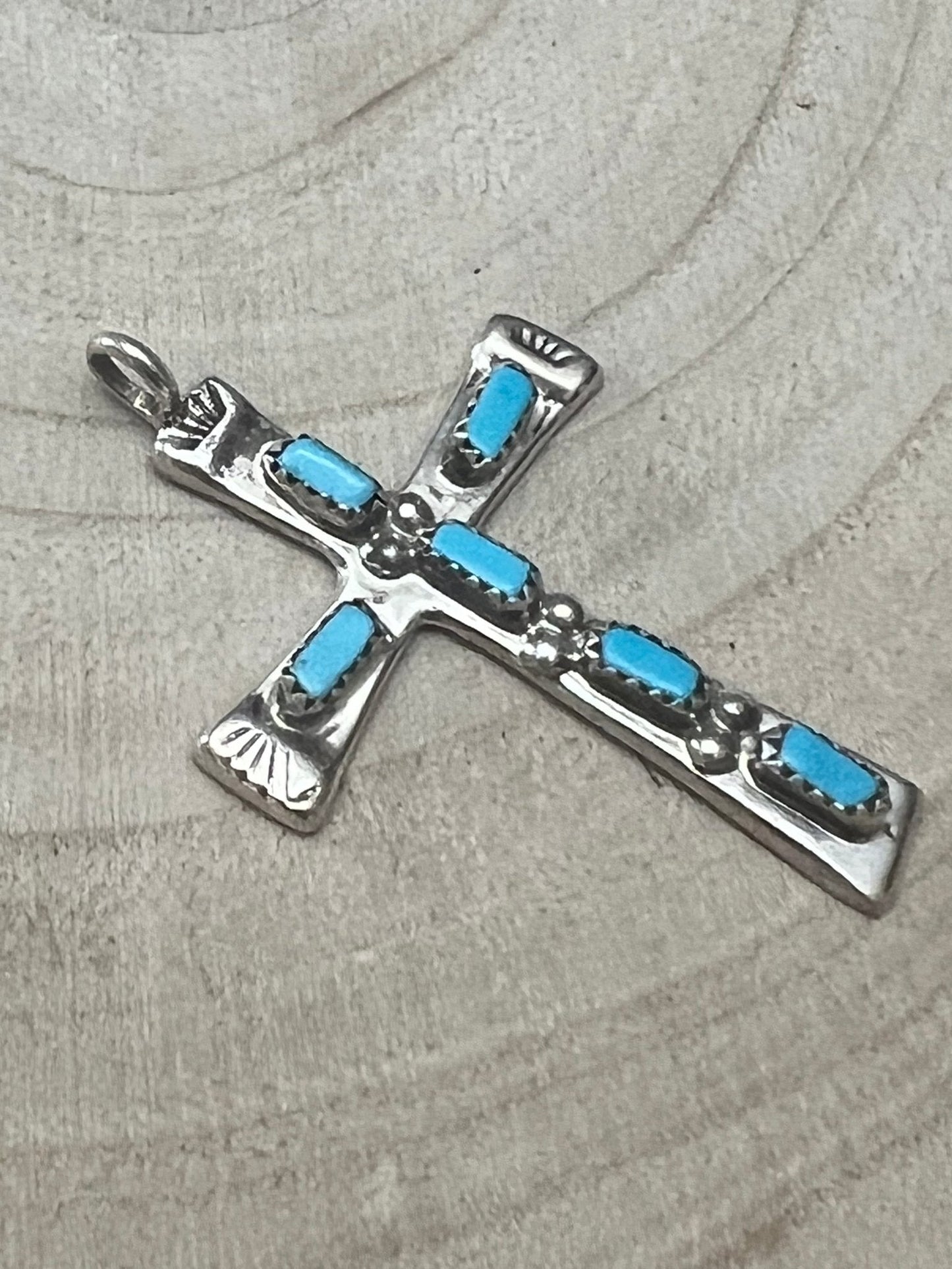 C. Iule Zuni Handmade Sterling Silver Turquoise Cross Pendant — 2" × 1 1/4"