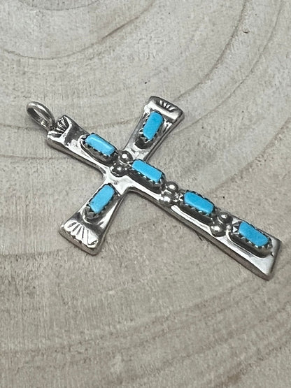 C. Iule Zuni Handmade Sterling Silver Turquoise Cross Pendant — 2" × 1 1/4"
