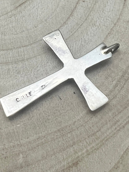 C. Iule Zuni Handmade Sterling Silver Turquoise Cross Pendant — 2" × 1 1/4"