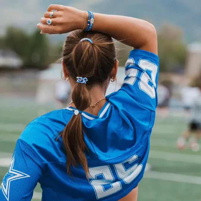 "Game Day" Blue/White Hair Tie Bracelet