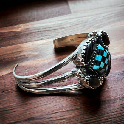 Krush Kandy Multi-Stone Blooming Cuff — White Opal, Onyx, Turquoise, White Aurora & White Shell