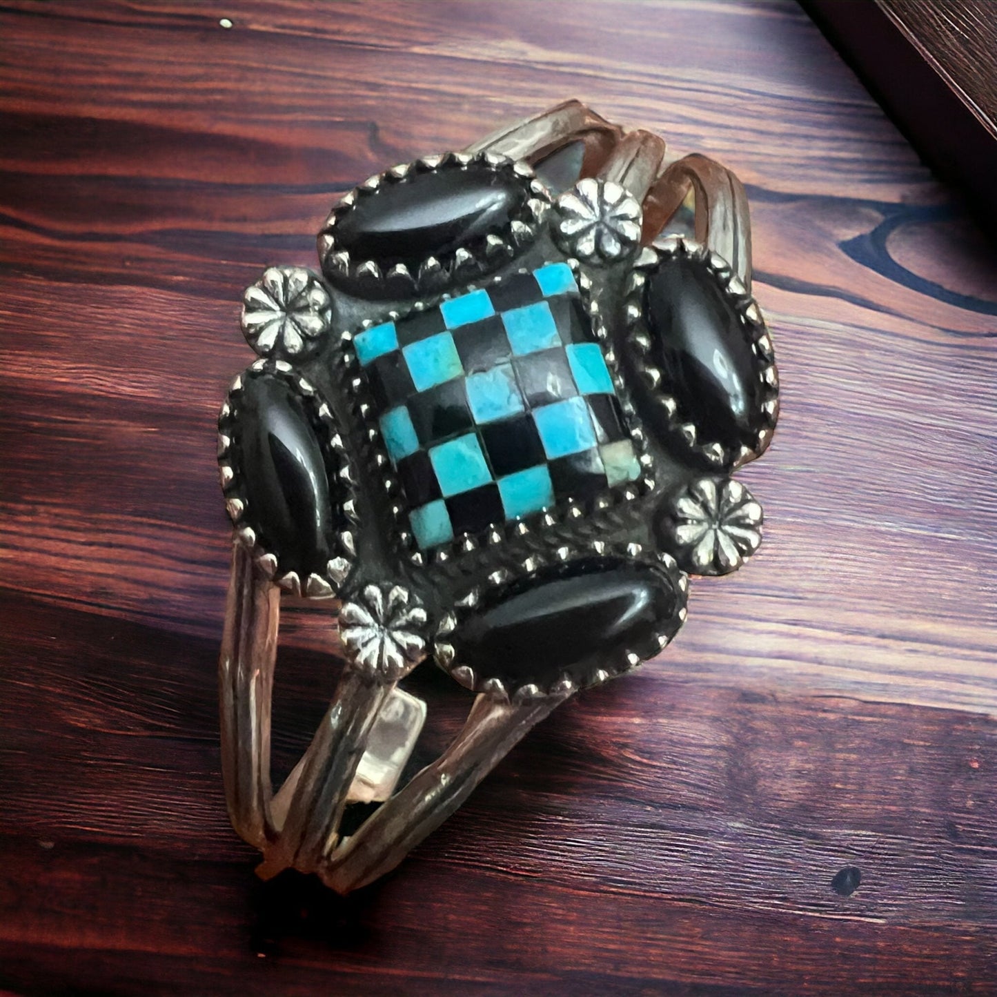 Krush Kandy Multi-Stone Blooming Cuff — White Opal, Onyx, Turquoise, White Aurora & White Shell