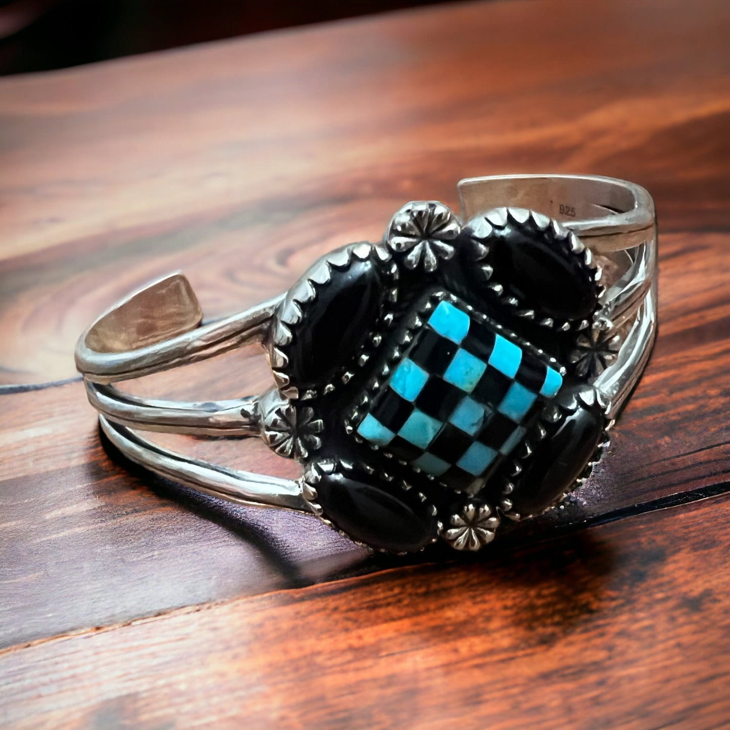 Krush Kandy Multi-Stone Blooming Cuff — White Opal, Onyx, Turquoise, White Aurora & White Shell