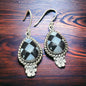 Sterling Silver Daisy & Checkered Oval Drop Earrings (Multi-Stone Western)