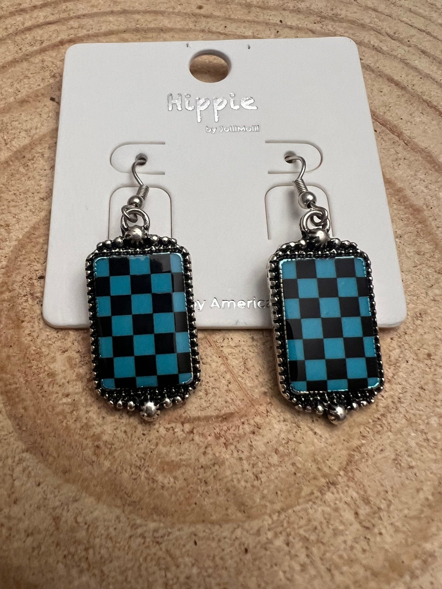 Checkered Rectangle Earrings - 1 1/2 inch drop