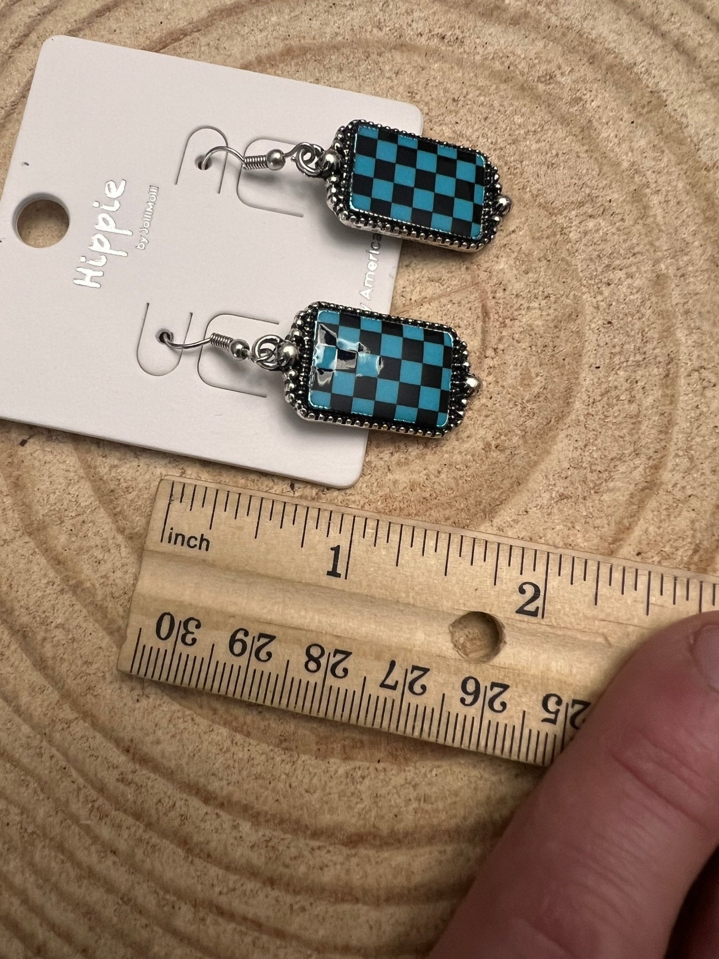 Checkered Rectangle Earrings - 1 1/2 inch drop