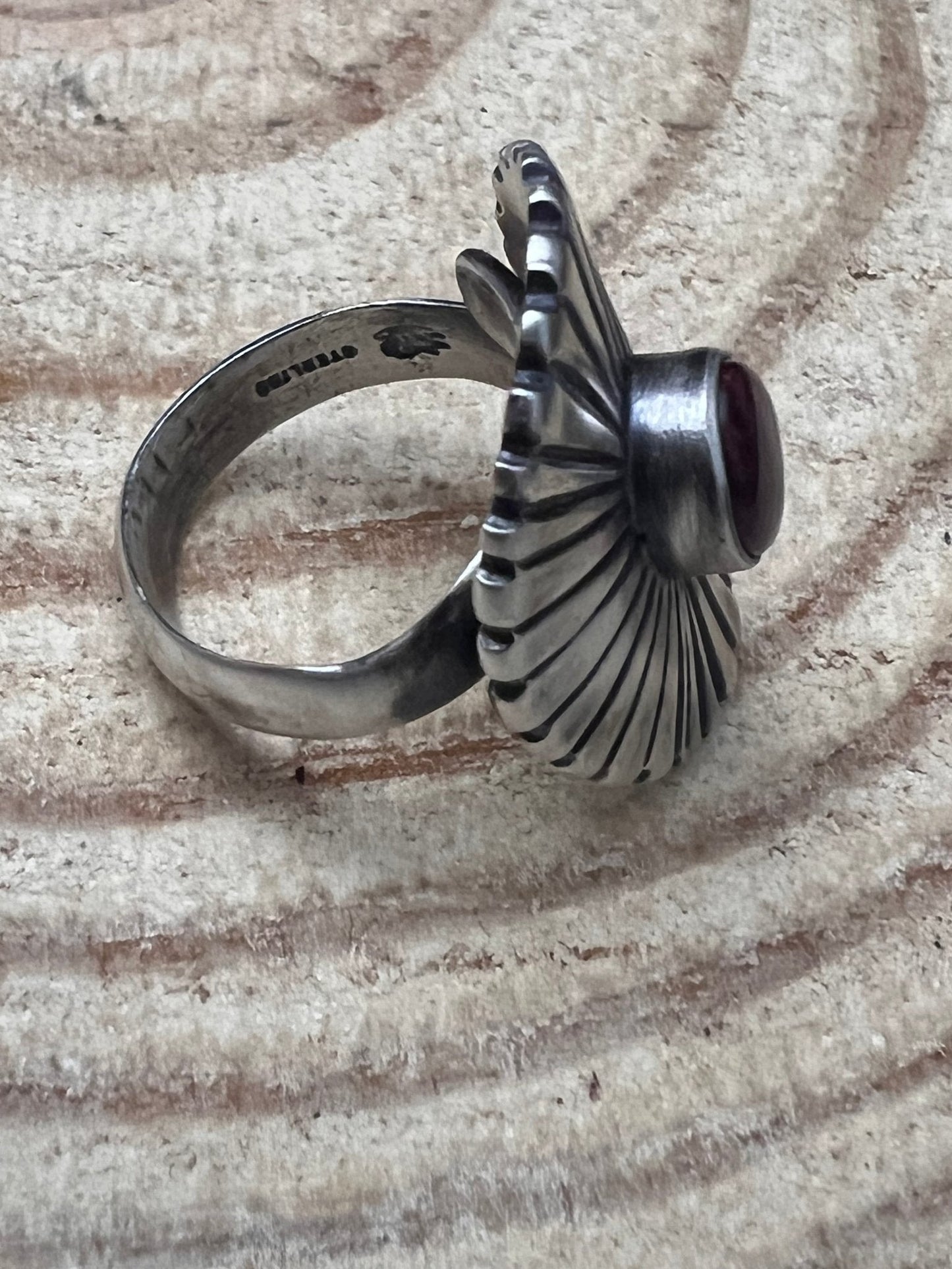 Raymond Coriz Navajo Concho Ring with Purple Spiny Oyster — Sterling Silver, Size 8+ Adjustable