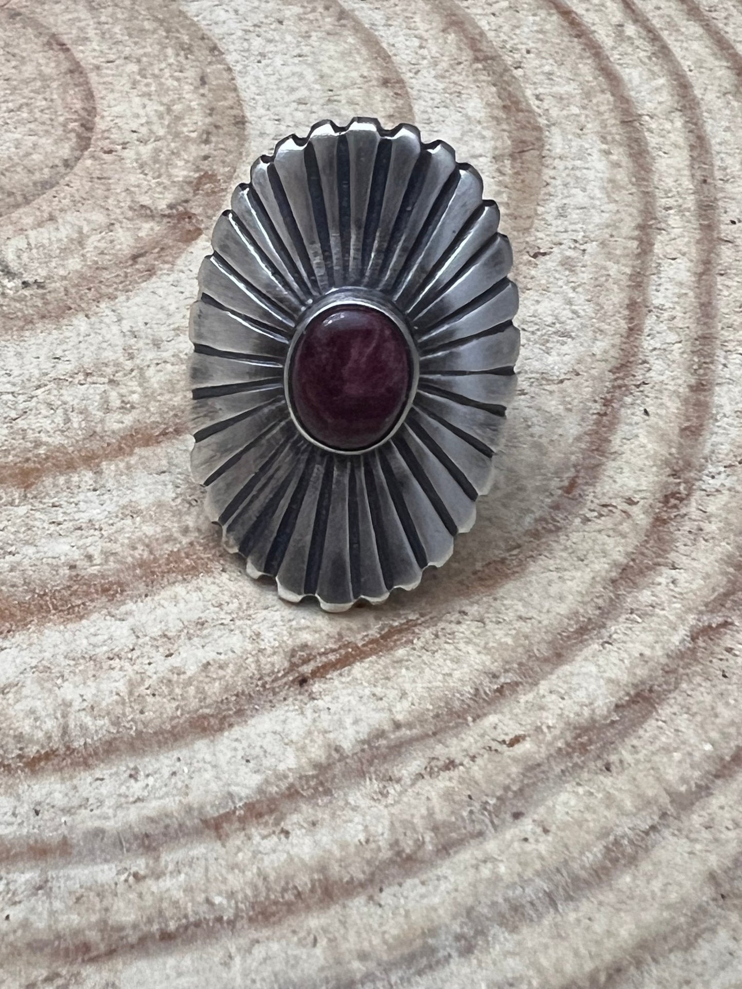 Raymond Coriz Navajo Concho Ring with Purple Spiny Oyster — Sterling Silver, Size 8+ Adjustable