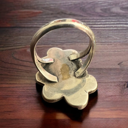 Annie Chapo Hand-Stamped Sterling Silver Coral Ring — Size 7 (Vintage Native American)
