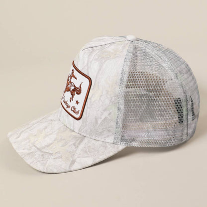 "Cowboys Club" Cowboy & Horse Embroidered Patch Mesh Cap — Wild West Charm with Adjustable Snapback