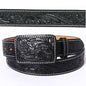 Genuine American Hand-Tooled Leather Belt — Western Unisex Black Belt with Removable Buckle