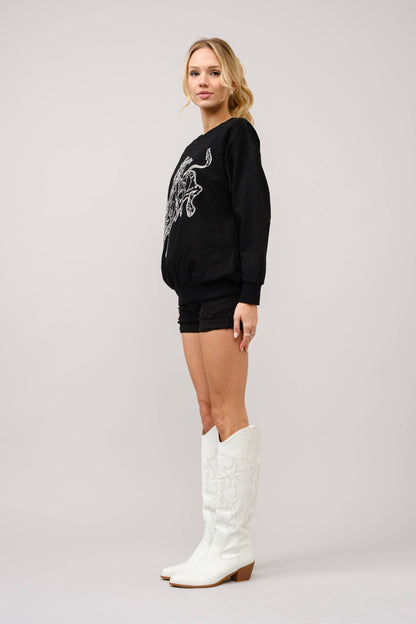 Blue B Western Bull Rider Embroidered Pullover Sweatshirt — 100% Cotton Rodeo Statement