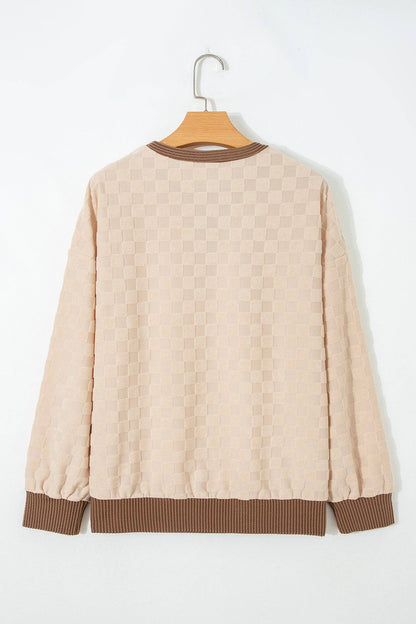 Checker Textured Long Sleeve Top