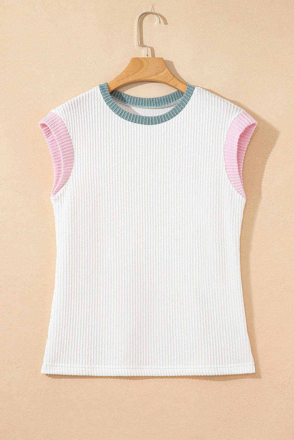 Colorblock Corded Knit Crew Neck Tee