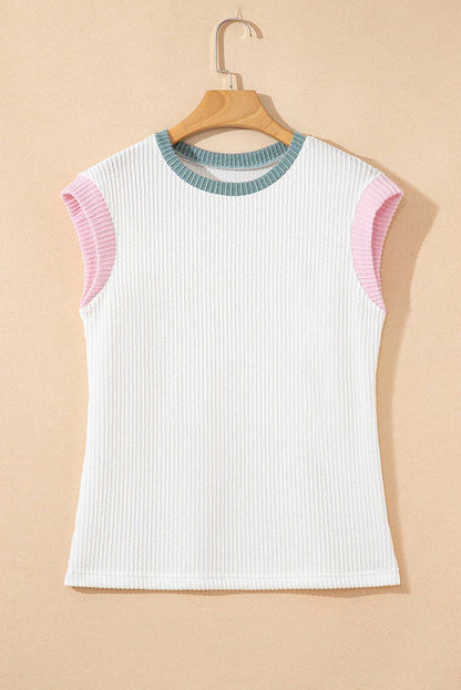 Colorblock Corded Knit Crew Neck Tee