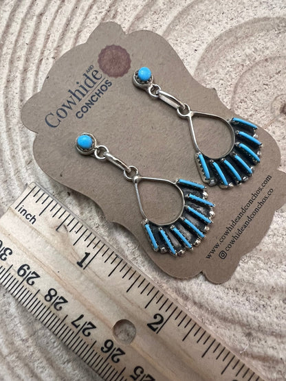 Davis Kaamasee Zuni Sterling Silver Kingman Turquoise Dangle Earrings