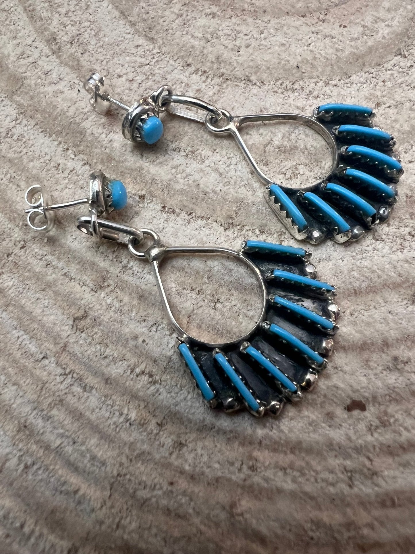 Davis Kaamasee Zuni Sterling Silver Kingman Turquoise Dangle Earrings