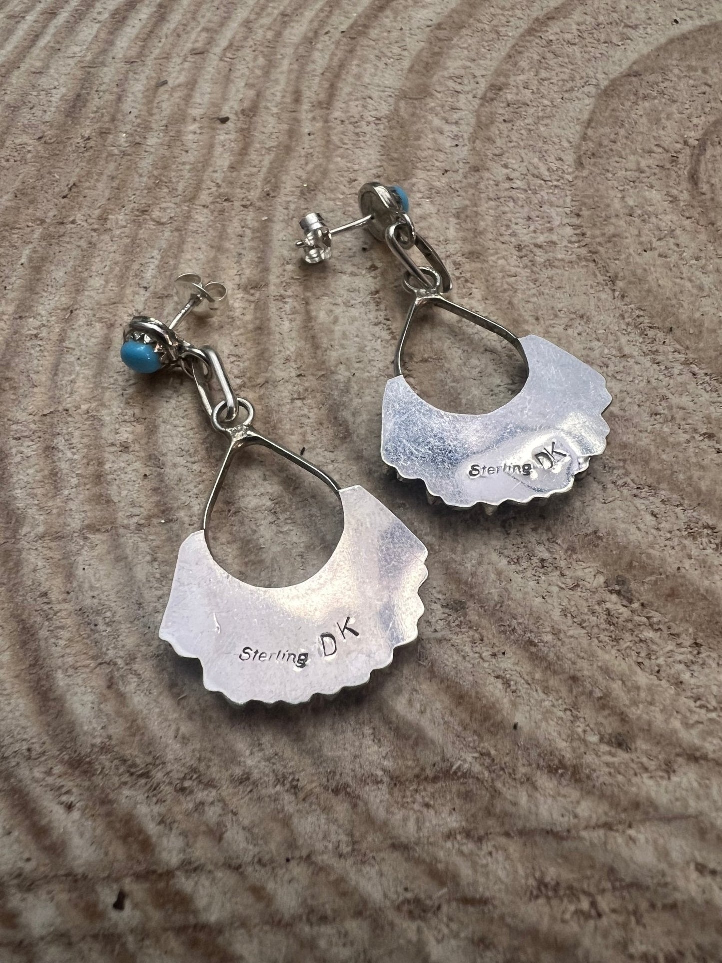 Davis Kaamasee Zuni Sterling Silver Kingman Turquoise Dangle Earrings